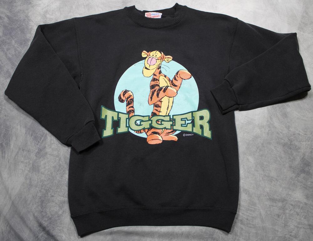 Vintage Hanes Sweatshirt Mens S Black Tigger Graphic Disney USA 90s Distressed